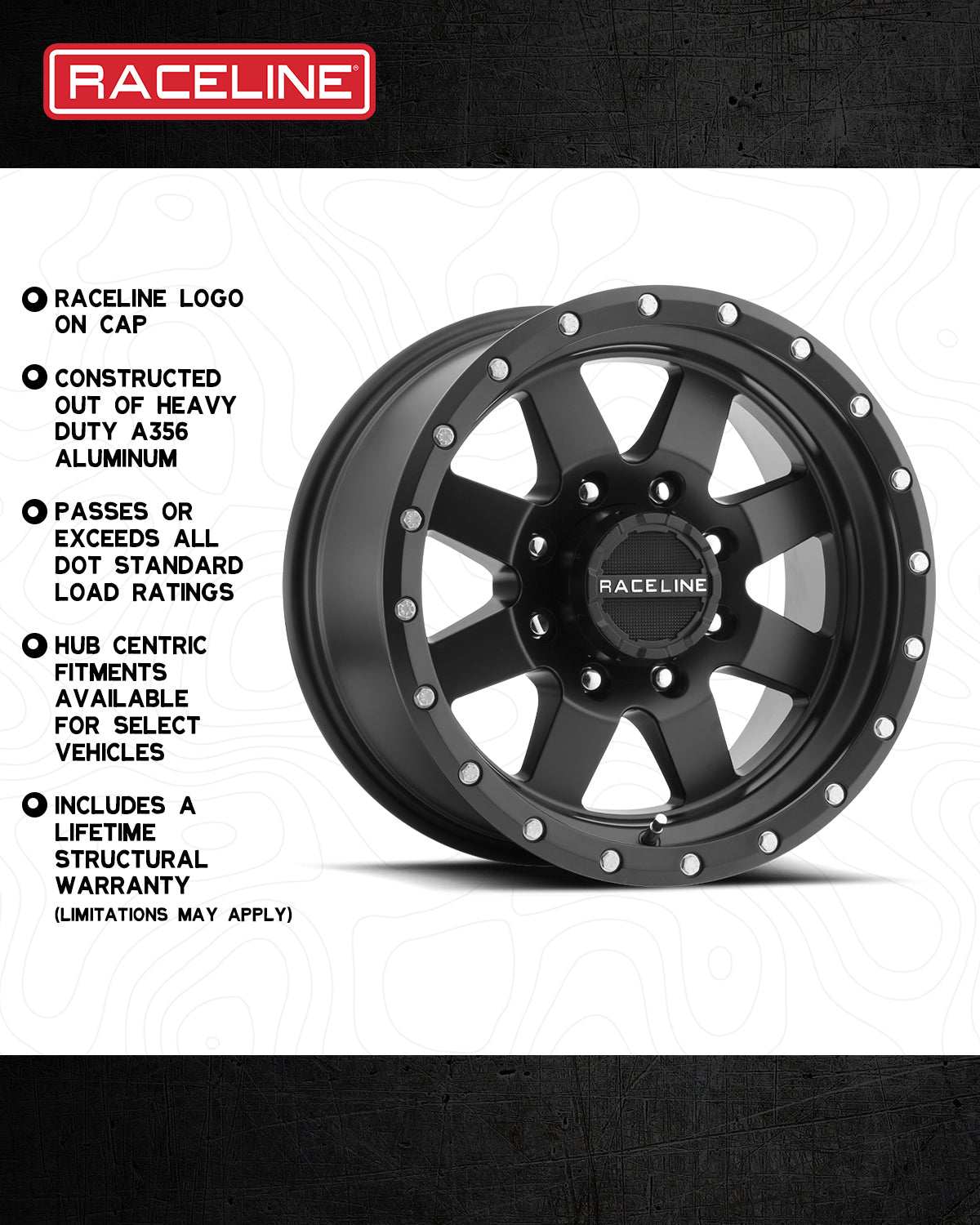 Raceline Wheels 935B DEFENDER Wheel Satin Black 20X95X139.7 Bolt